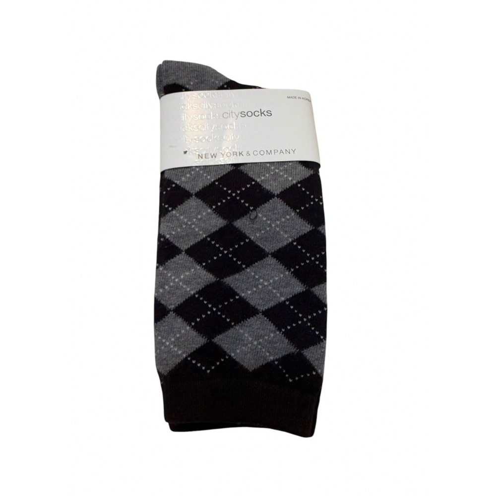 New York & Company Womens One Sz City Socks Crew Socks Black Gray Argyle Stretch